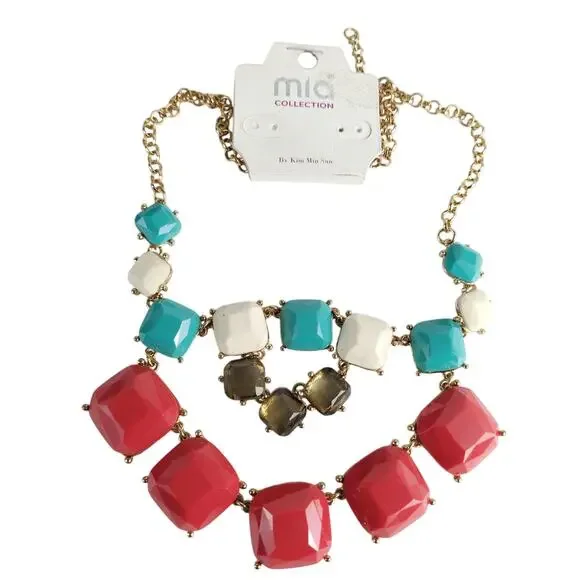Mia Collection by Kim Min Sun Layered Faceted Beaded Chain Necklace NWT - Picture 2 of 5